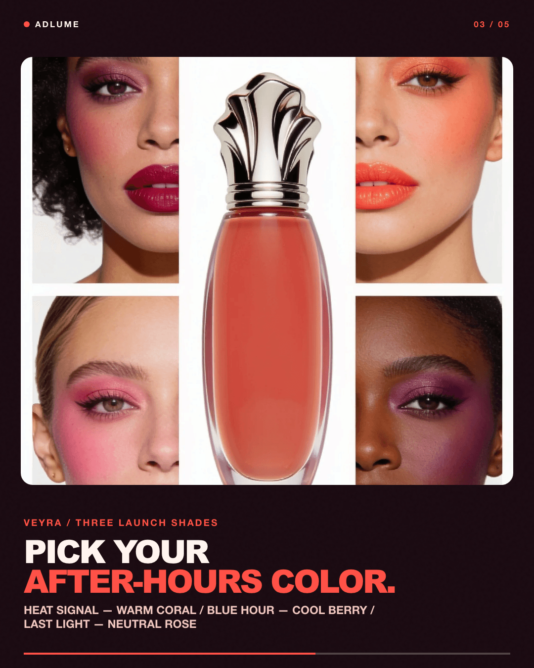 Fictional makeup campaign frame helping the buyer choose